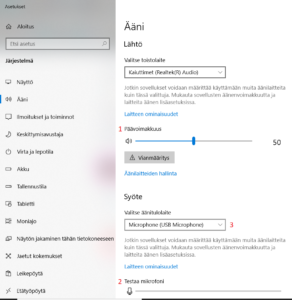 Windowsin ääniasetukset-valikko.