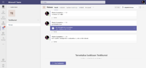 Teams-sovelluksen pääikkuna, jossa tekstiä ja painikkeita.